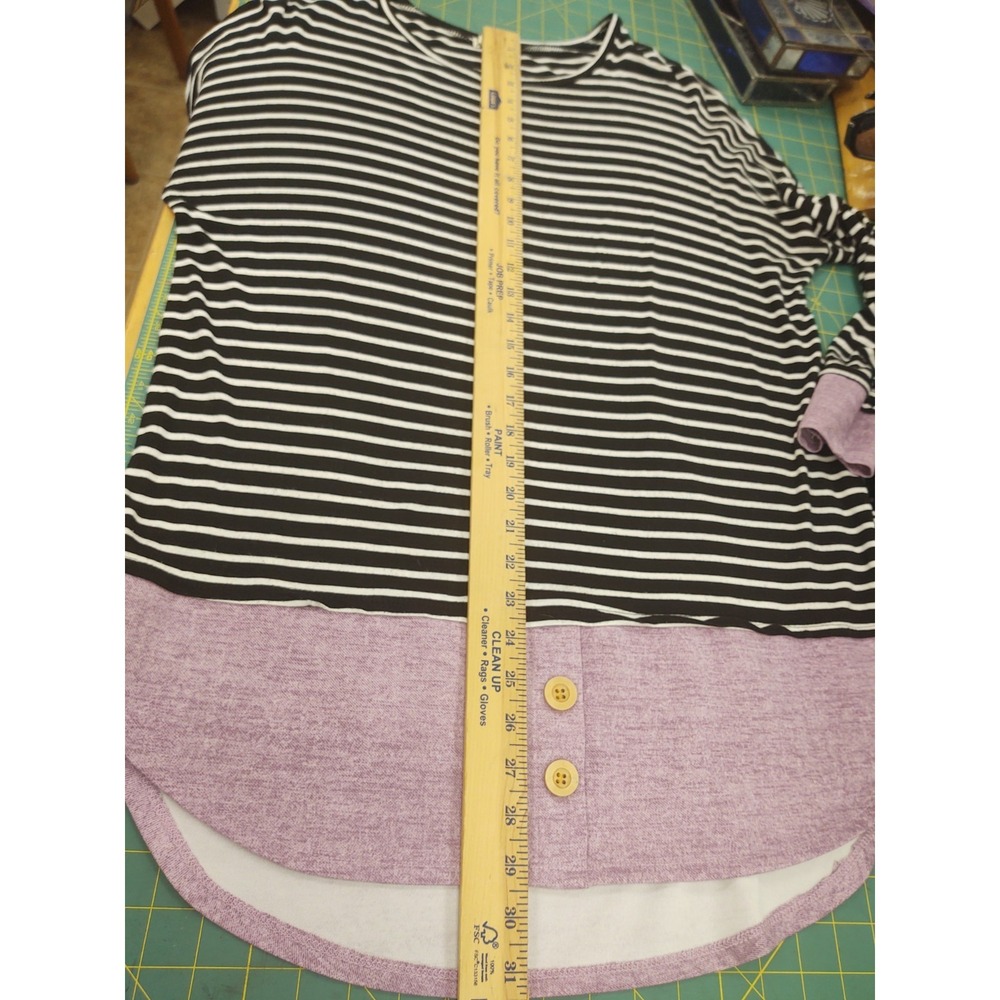 Egy Women's XL Black & White Striped Long Dolman Sleeve Boho Artsy Top Tunic - Picture 9 of 12